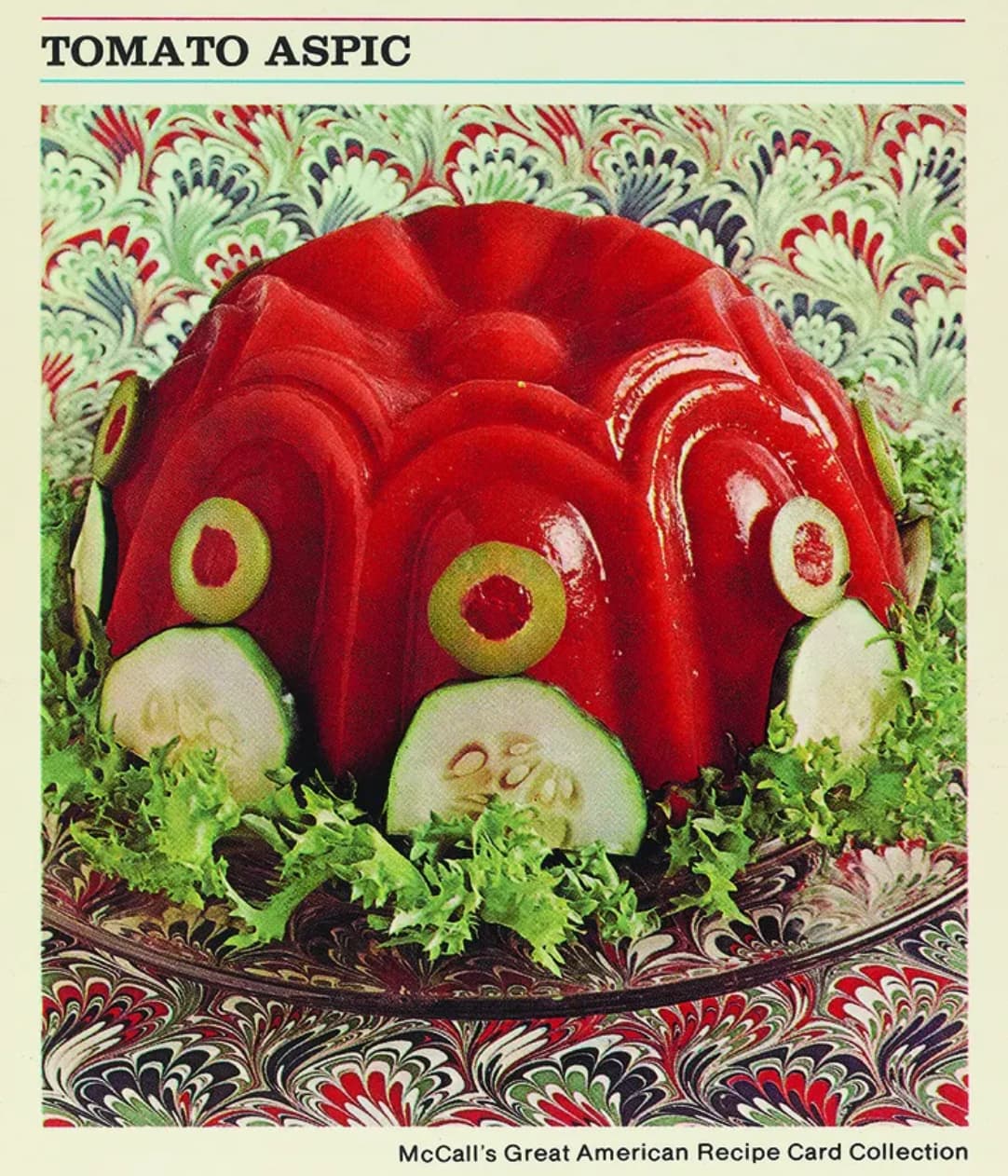 70s dinner party food - Tomato Aspic McCall's Great American Recipe Card Collection